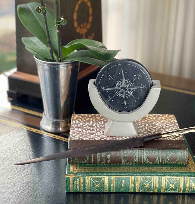 Compass Soapstone Sculpture | Gray Stone