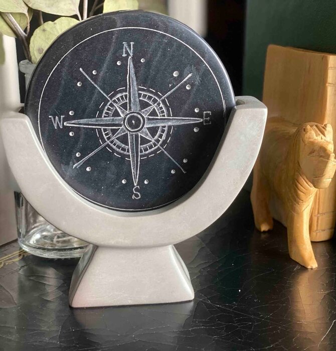 Compass Soapstone Sculpture | Gray Stone