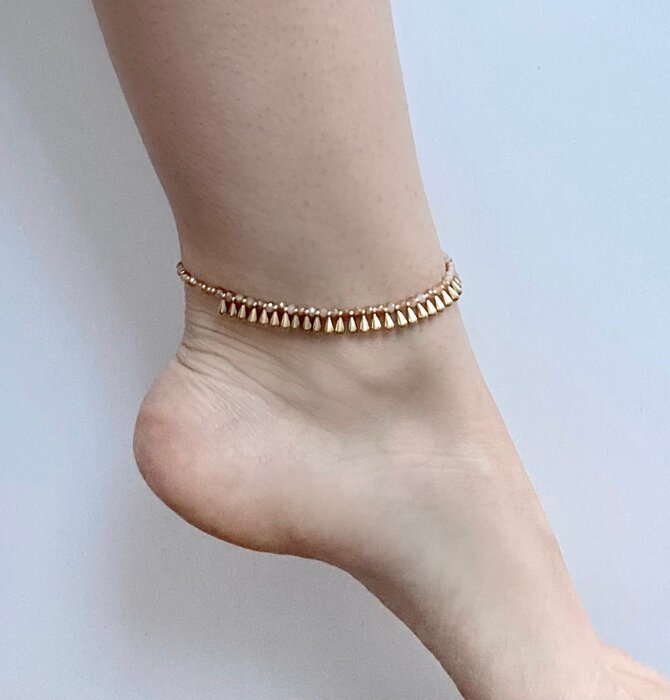 Anklet | Brass Teardrop + Glass Beads