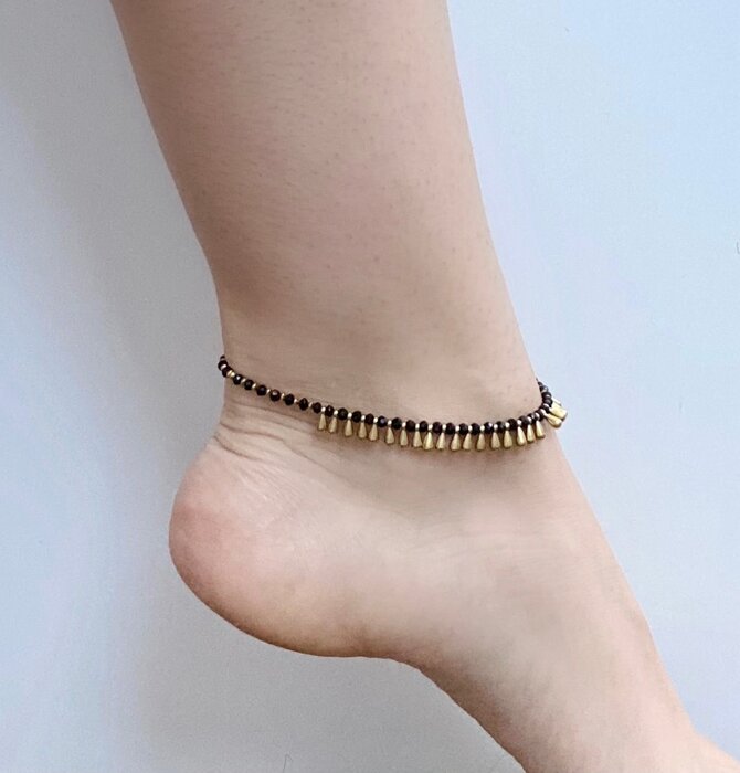 Anklet | Brass Teardrop + Glass Beads