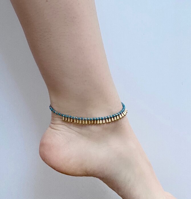Anklet | Brass Teardrop + Glass Beads