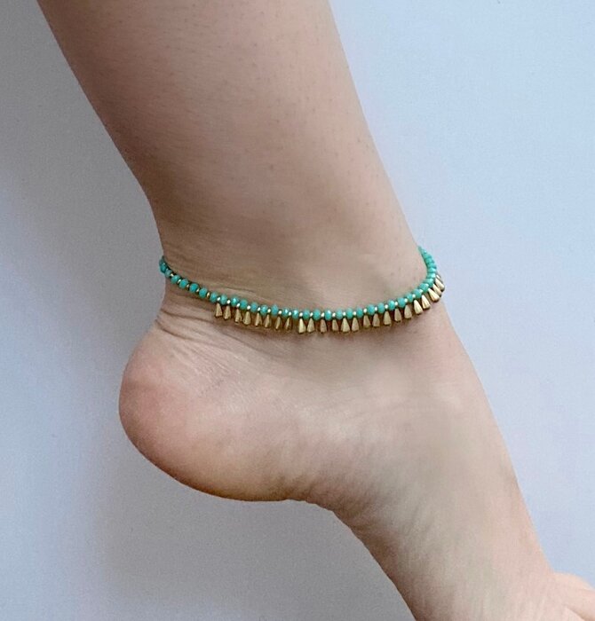 Anklet | Brass Teardrop + Glass Beads