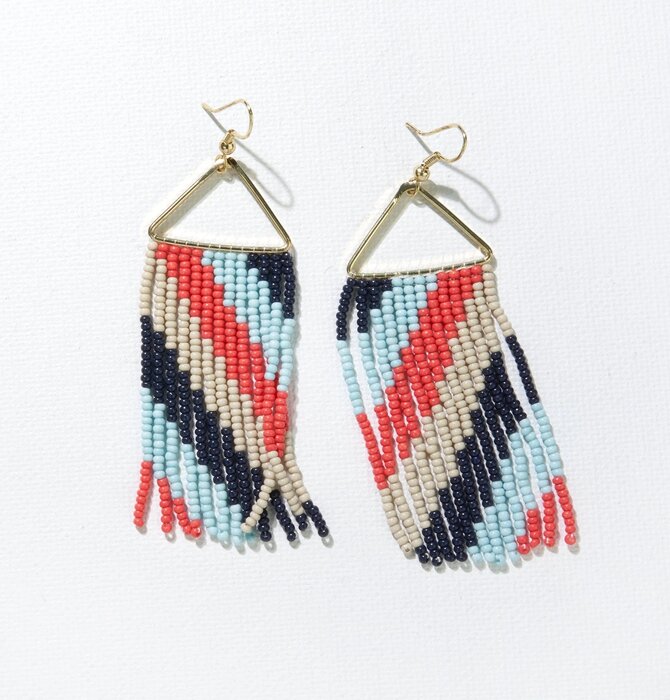 Earrings | Blue Red Diagonal Stripe on Triangle