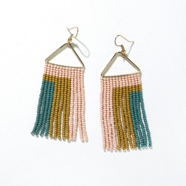 Ink + Alloy Earrings | Blush Citron Teal Rectangle Fringe on Triangle