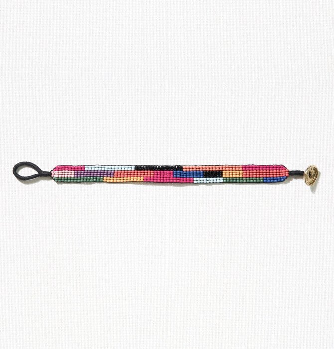 Bracelet | Petite Seed Bead | Hot Pink Red Yellow Stripe