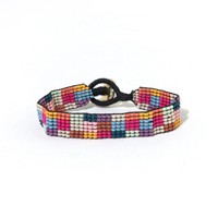 Ink + Alloy Bracelet | Petite Seed Bead | Multicolor Check
