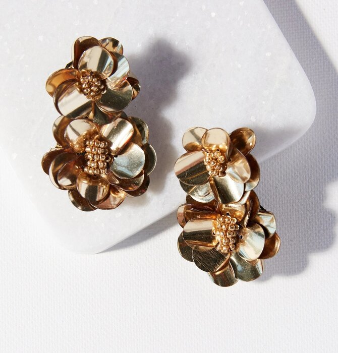 Earrings | Gold Double Flower Post