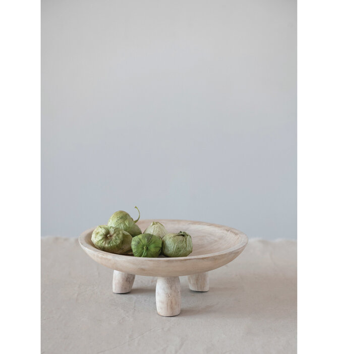 Footed Bowl | Whitewashed Mango Wood