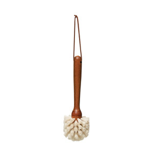 Creative Co-Op Dish Brush with Leather Tie | Beech Wood