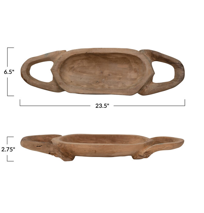 Decorative Teakwood Tray with Handles | Hand-Carved
