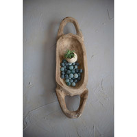 Creative Co-Op Decorative Teakwood Tray with Handles | Hand-Carved