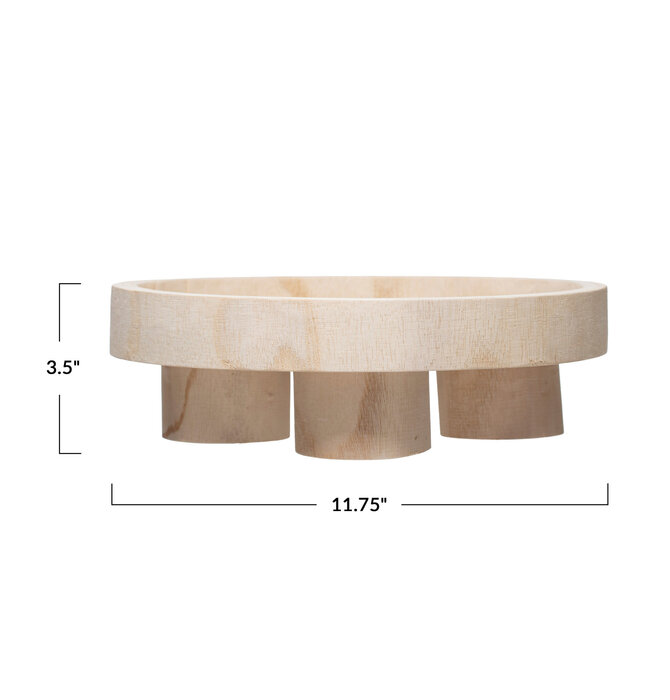 Footed Round Tray | Natural Paulownia Wood