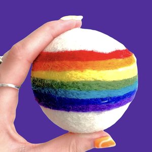 PLENTY Made Dryer Ball | Rainbow Belt On White