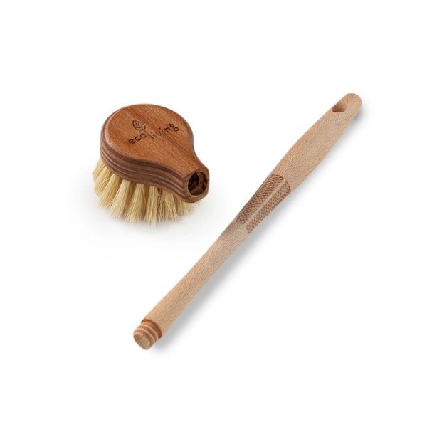 ecofworld Natural Wooden Dish Brush Long Handle Pan Pot Brush Dish