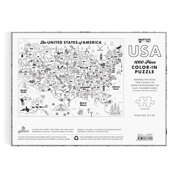 Chronicle Books Puzzle | 1000pc | Maptote USA Color-In