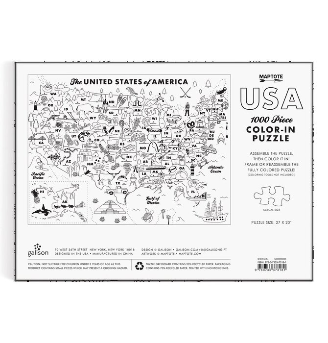 Puzzle | 1000pc | Maptote USA Color-In