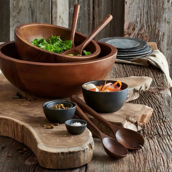 Large Suar Wood Salad Bowl & Servers Teak Set
