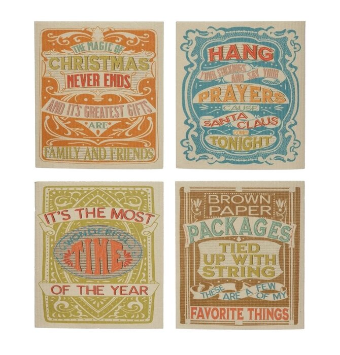 Dishcloth | Cellulose Sponge | Vintage Holiday Saying