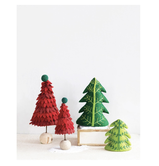 Figure | Wool Felt Tree | Embroidered Green