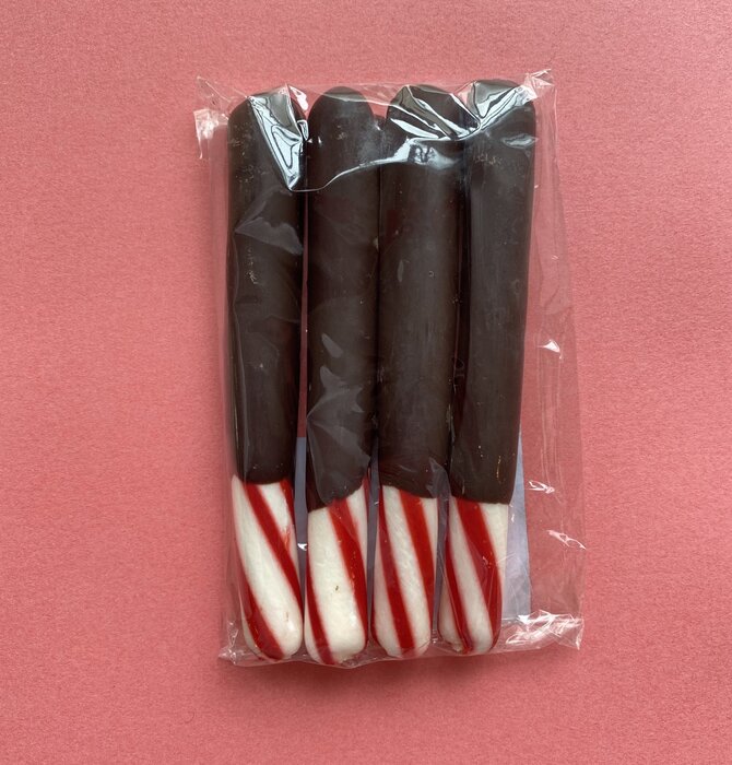 Rick's Candy | Peppermint Sticks | Dark Chocolate Dipped