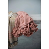 Creative Co-Op Throw Blanket | Cotton Blend | Mustard+Pink Stripes