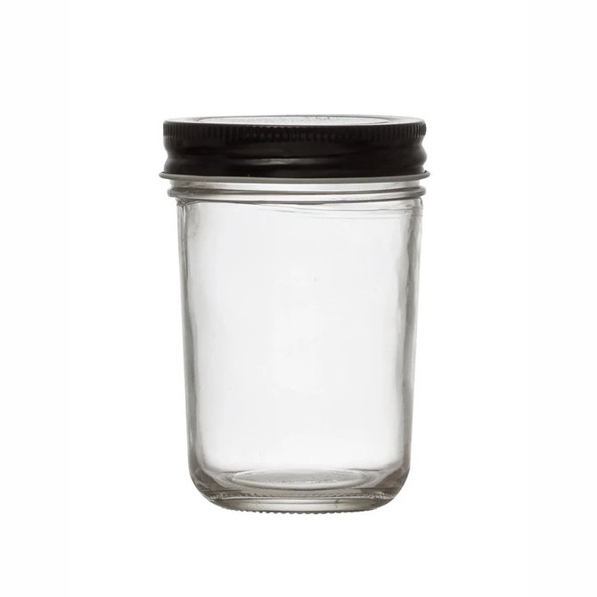 Eco Mason Tapered Glass Jar with Black Lid, 4 oz