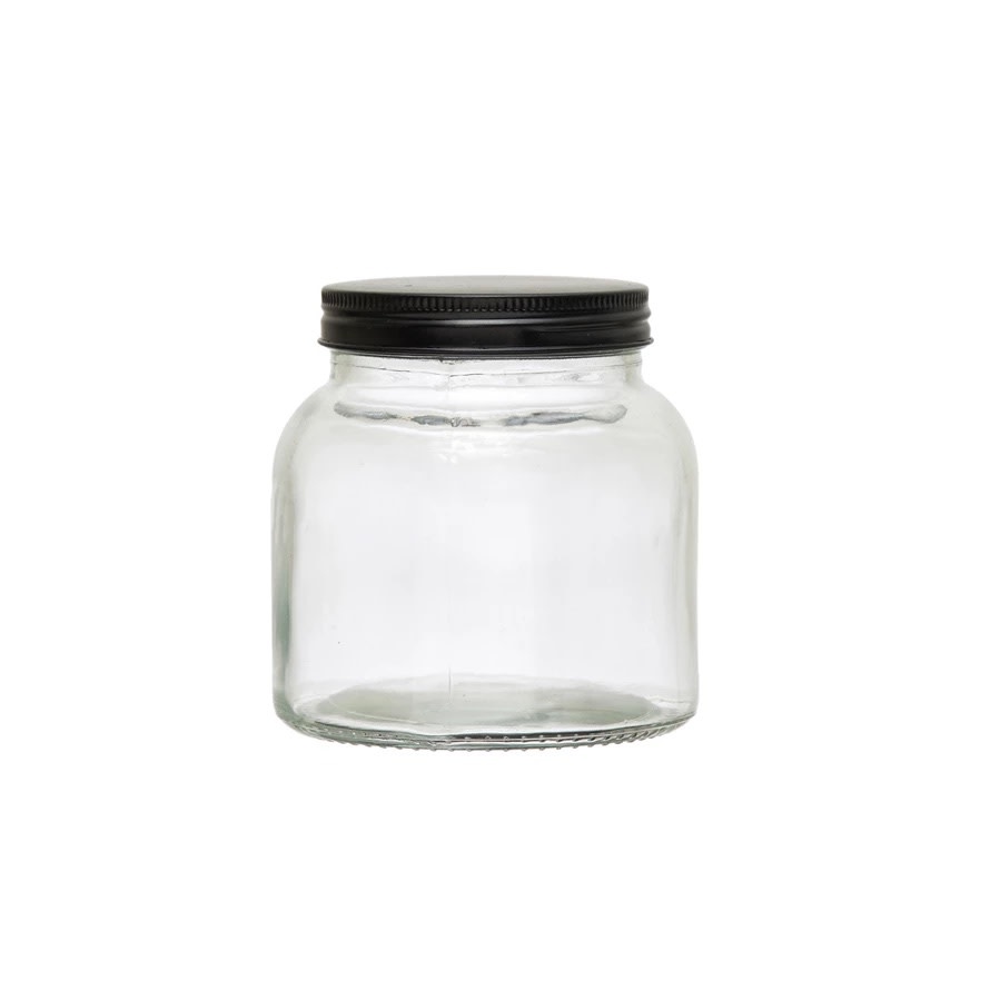 Eco Mason Glass Jar with Black Lid, 12 oz