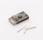 Matchbox Cover w/Turquoise Stone | Stamped Silver