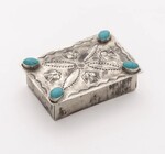 Box | Stamped Silver "Repousse" | Turquoise Corners