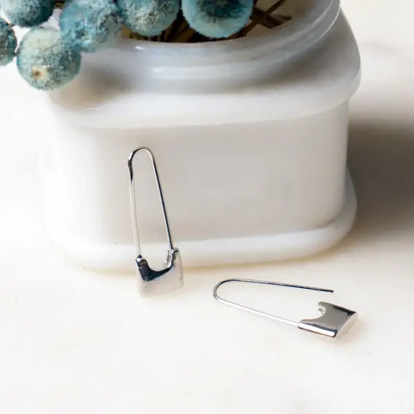 Peter And June Earrings | Silver Plate | "Sid" Safety Pin