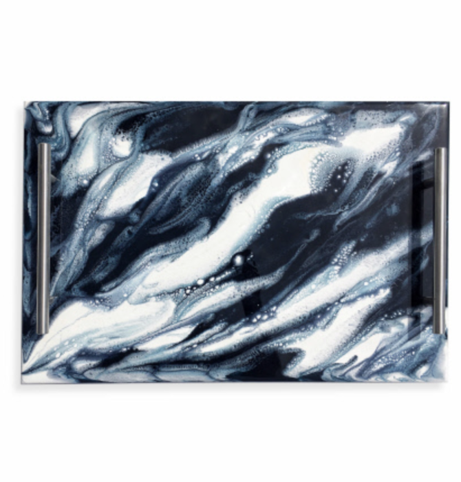 Serving Tray | Handled | Acrylic + Resin | Navy White Metallic