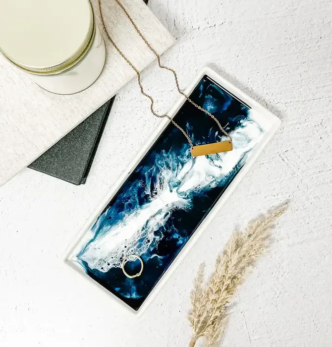 Ceramic Serving Tray | Navy + White + Metallic
