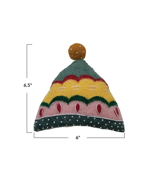 Tree Topper | Felt Winter Hat | Multi-Color Embroidered