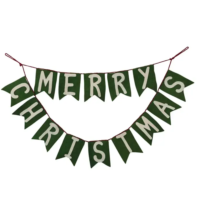 Banner | Felt Merry Christmas | Green & White