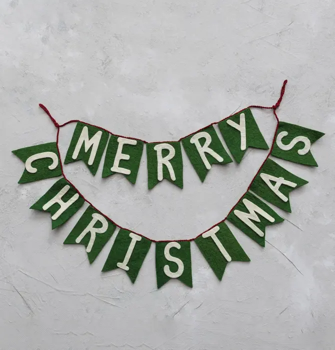Banner | Felt Merry Christmas | Green & White