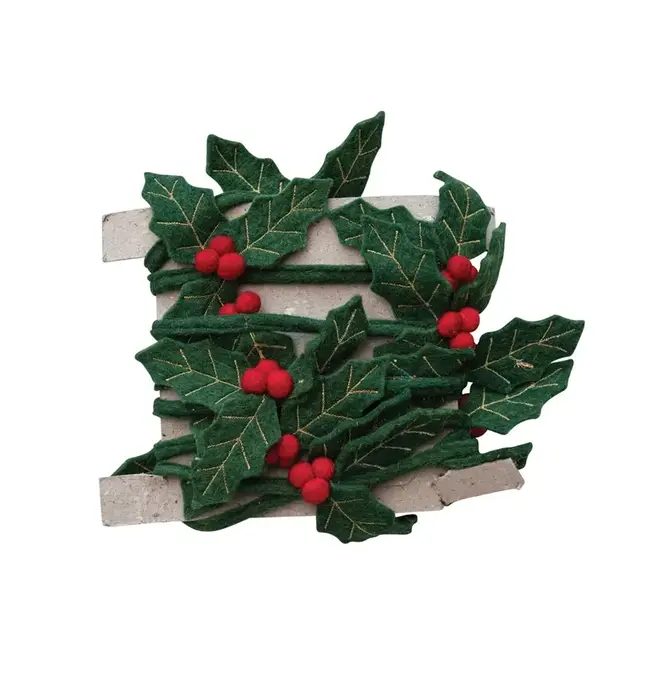 Garland | Felt Holly & Berries | Gold Embroidery
