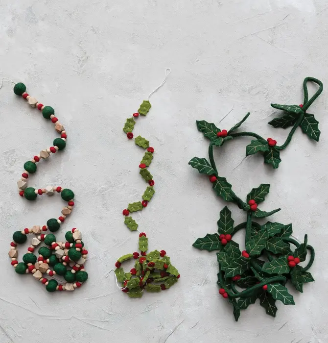 Garland | Felt Holly & Berries | Gold Embroidery