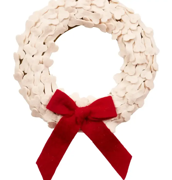 Wreath | Felt Dog Bones | Red Ribbon
