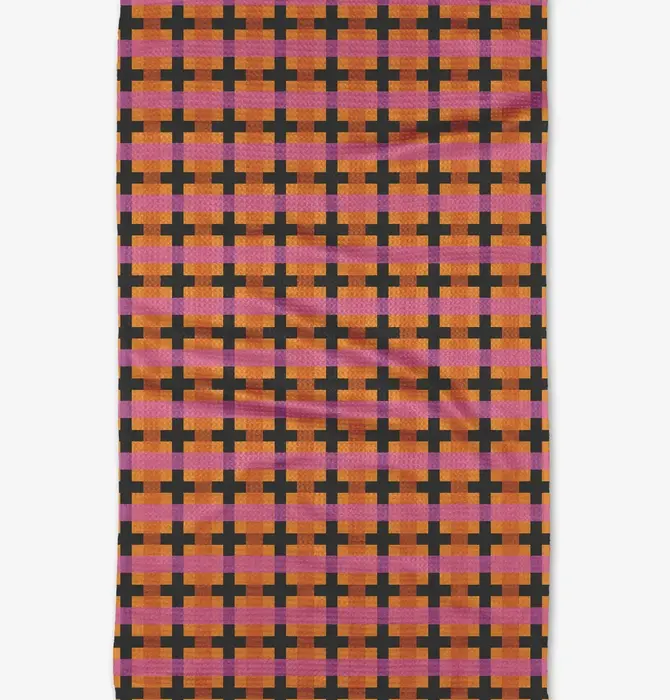 Microfiber Tea Towel | Gingham | Black/Pink/Orange
