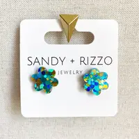 Sandy + Rizzo Earrings | Confetti Flower | Blue/Green/Gold