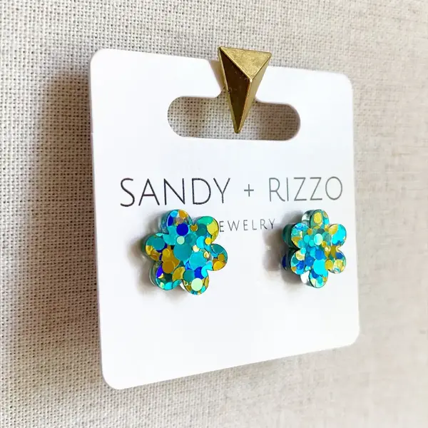Sandy + Rizzo Earrings | Confetti Flower | Blue/Green/Gold