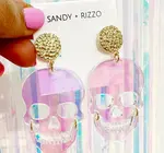 Earrings | Skull Dangle | Pink Iridescent