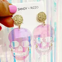 Sandy + Rizzo Earrings | Skull Dangle | Pink Iridescent