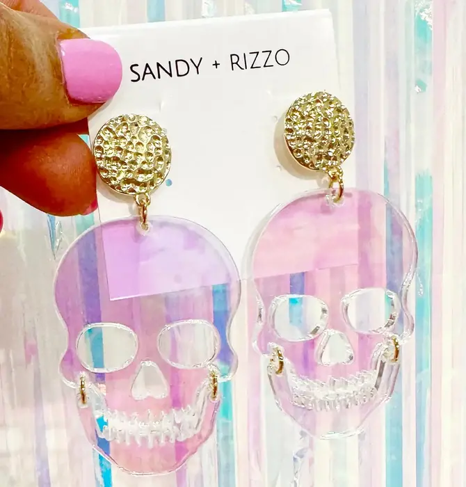 Earrings | Skull Dangle | Pink Iridescent