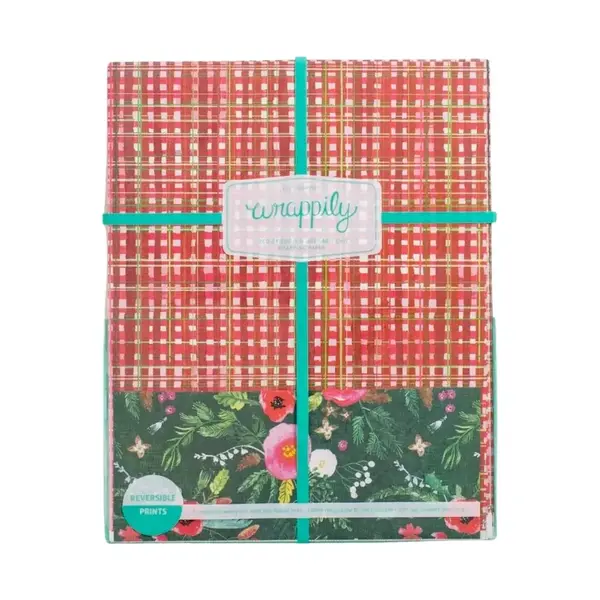 Wrappily Eco Gift Wrap Co. Wrapping Paper | 2-Sided Eco | Homespun Plaid/Winter Floral