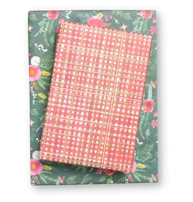 Wrapping Paper | 2-Sided Eco | Homespun Plaid/Winter Floral