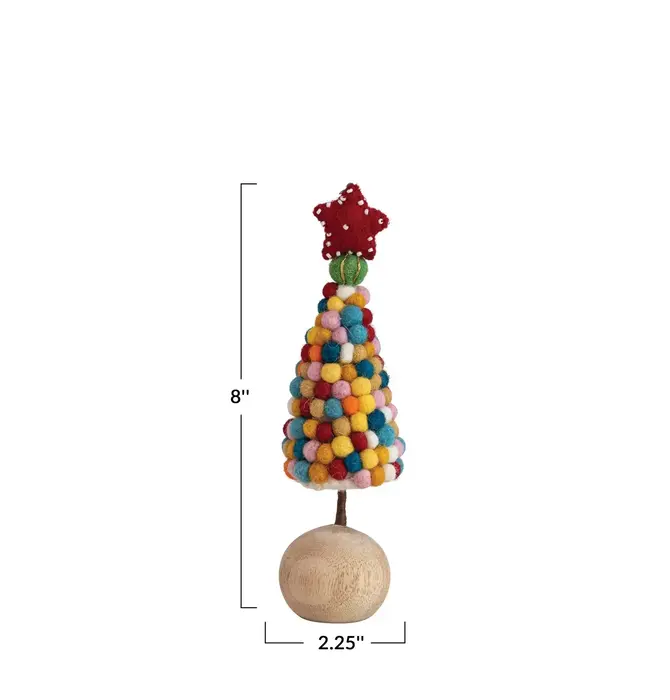 Felt Pom Pom Tree | Beaded Star | Wood Ball Base
