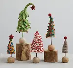 Felt Pom Pom Tree | Beaded Star | Wood Ball Base