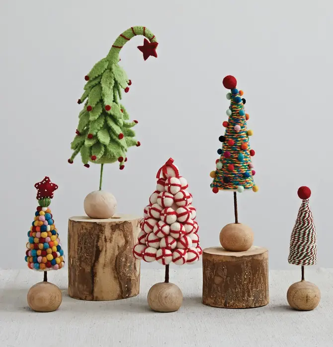 Felt Pom Pom Tree | Beaded Star | Wood Ball Base