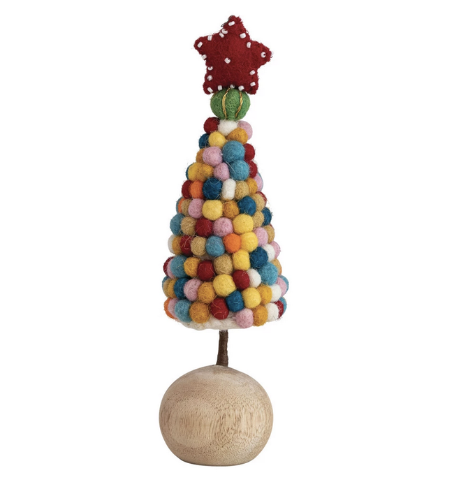 Felt Pom Pom Tree | Beaded Star | Wood Ball Base